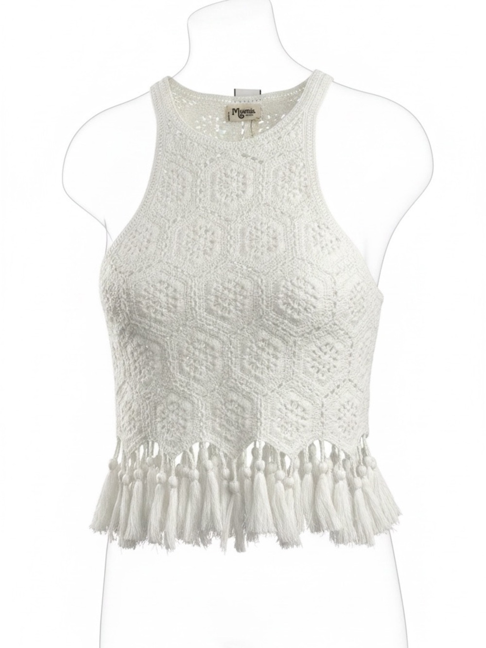 Show Me Your Mumu Emmylou Crochet Floral Tassel Tank Top White Large
